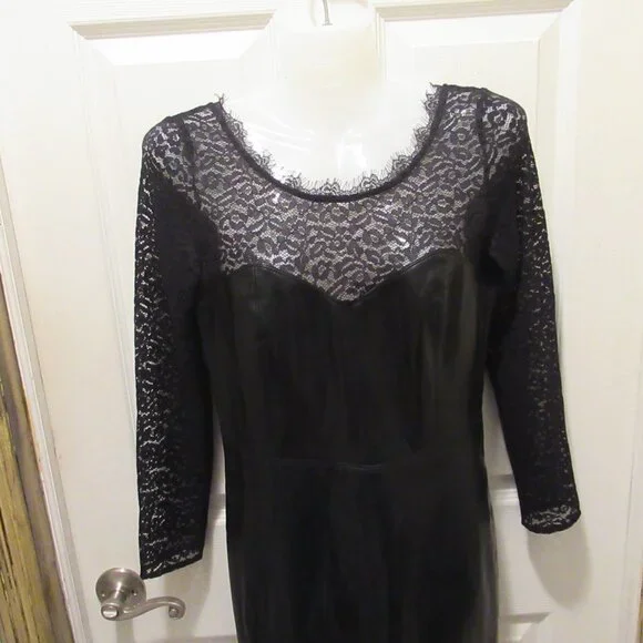 Free People Small NWT Colleen Faux Leather Lace Mini Dress Black Pleather Vegan - Picture 10 of 16